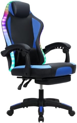 Rgb Gaming Chair - RGB LED人間工学に基づいたゲーミングチェア、高さ調節可能な金属製脚、ハイバック快適ロッカーデスクチェア、頑丈なゲームチェア