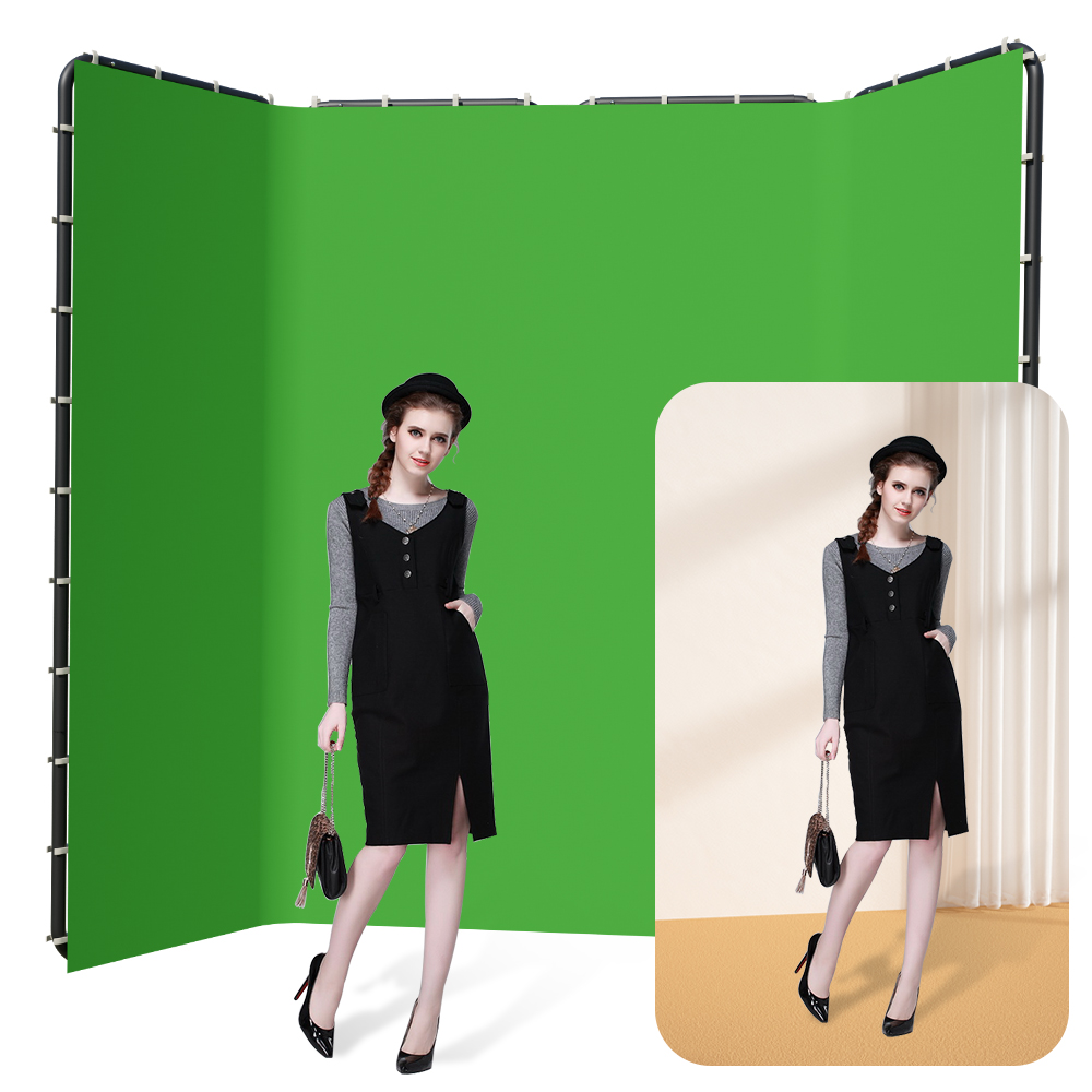 Green Screen Collapsible - SH 2.4x4M背景スタンドフレーム、写真撮影用グリーンスクリーン背景、写真撮影用背景サポート、スタジオライト三脚