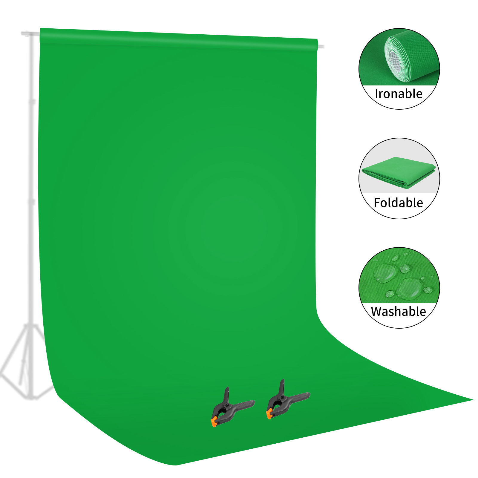 Green Screen Collapsible - 折りたたみ式グリーンスクリーンの背景,クロマキー,スタジオ写真の背景,照明,1.6m x 3m