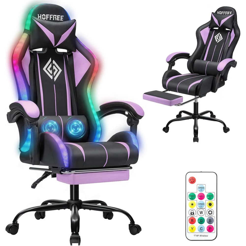 Rgb Gaming Chair - 人間工学に基づいたLED RGBゲーミングチェア（マッサージ機能、調整可能なランバーサポート、取り外し可能なアームレスト付き）