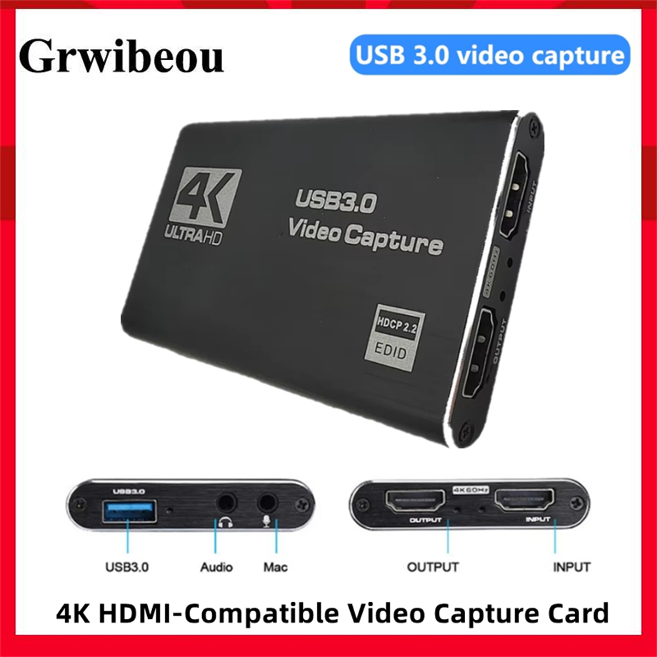 Capture Card 4K Hdmi - HDMI互換ビデオキャプチャカード、ビデオレコーダー、obsキャプチャ用グラバー、ゲームカード、ライブストリーミング、USB 3.0、1080p、60fps hd、4k