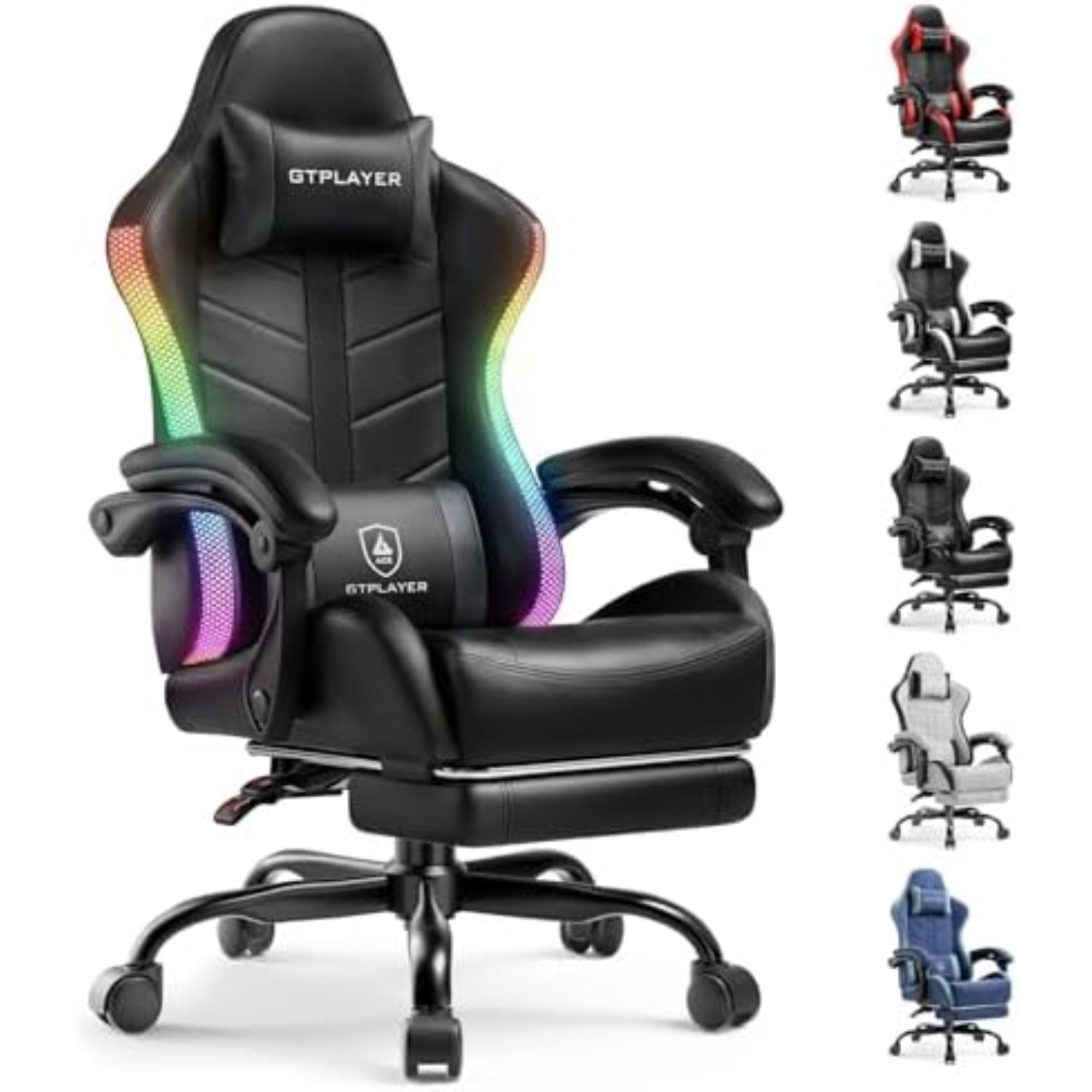 Rgb Gaming Chair - ゲーミングチェア、大人用コンピューターゲームチェア、RGBブラック | 人間工学に基づいた快適なビデオゲームチェア（フットレスト付き）
