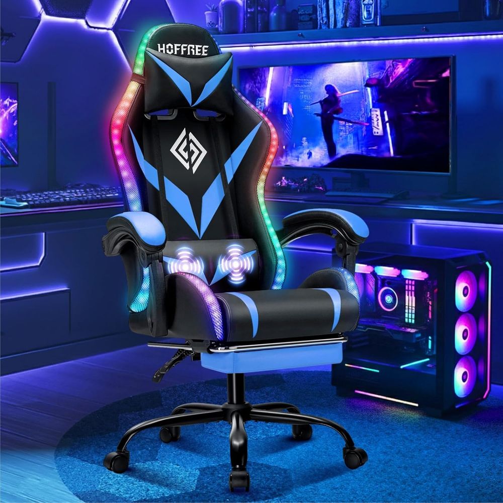 マッサージ機能とLEDライト付きRGBゲーミングチェア、人間 - Rgb Gaming Chair のレビューと価格