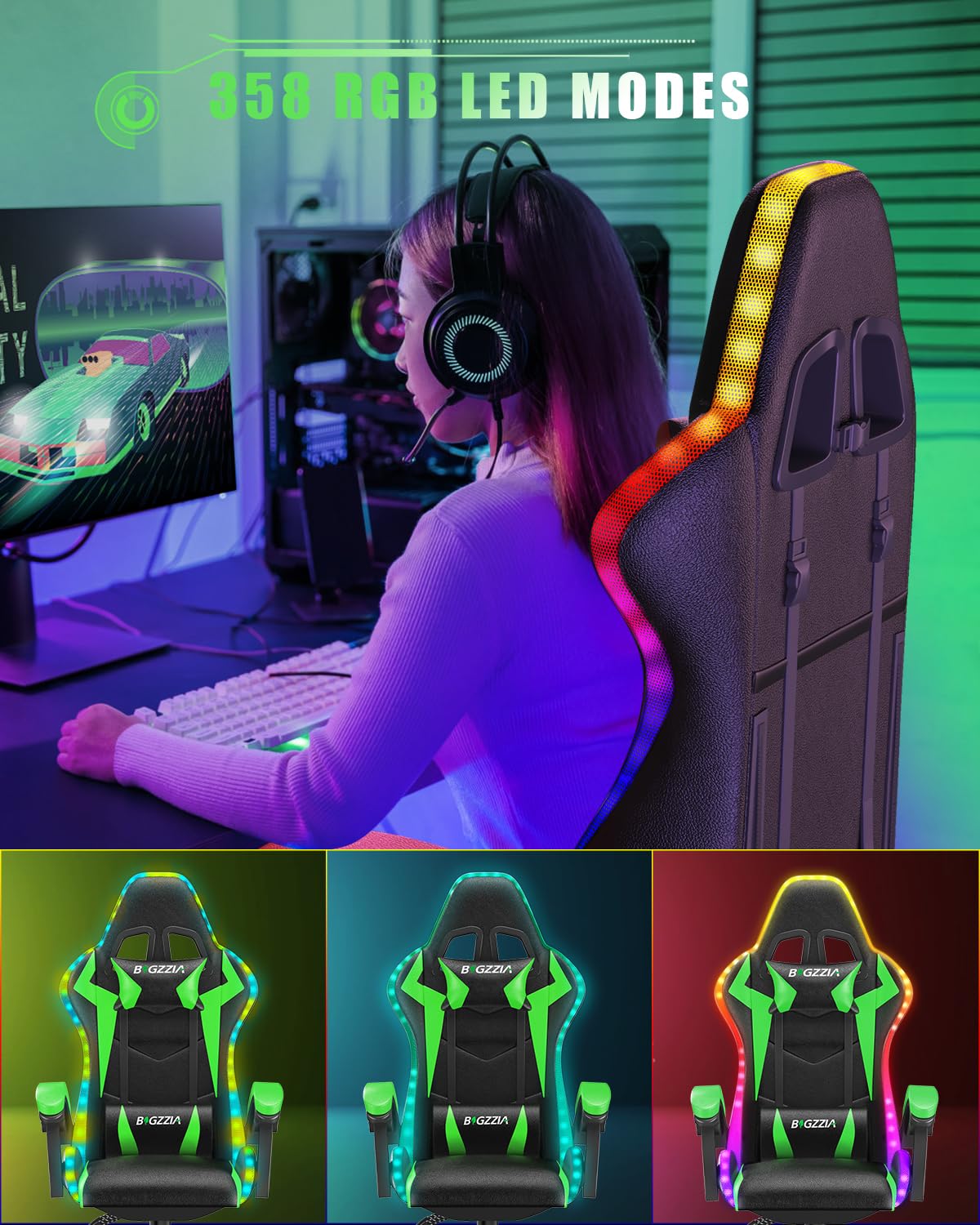 子供と大人向けのRGB LEDライト付きゲーミングチェア、ヘ - Rgb Gaming Chair のレビューと価格