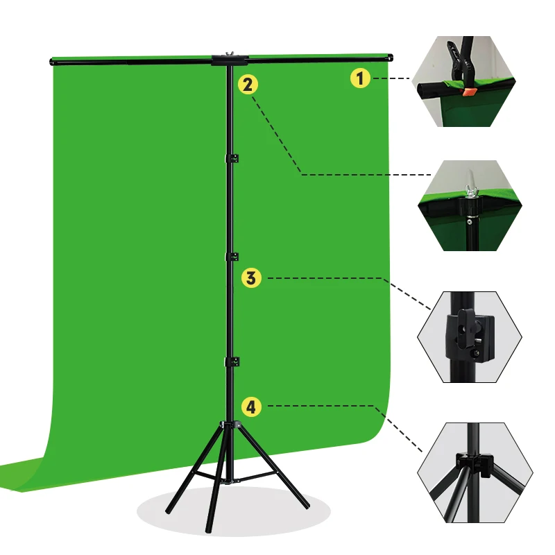 T 字型背景スタンドキット背景布ビデオクロマキーグリーンスク - Green Screen Collapsible のレビューと価格