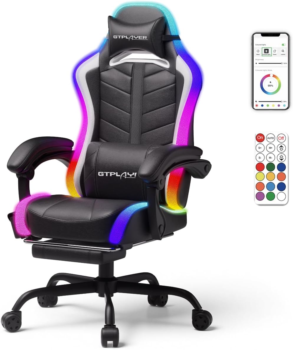 RGB LEDライト付きゲーミングチェア、フットレスト付き大 - Rgb Gaming Chair のレビューと価格
