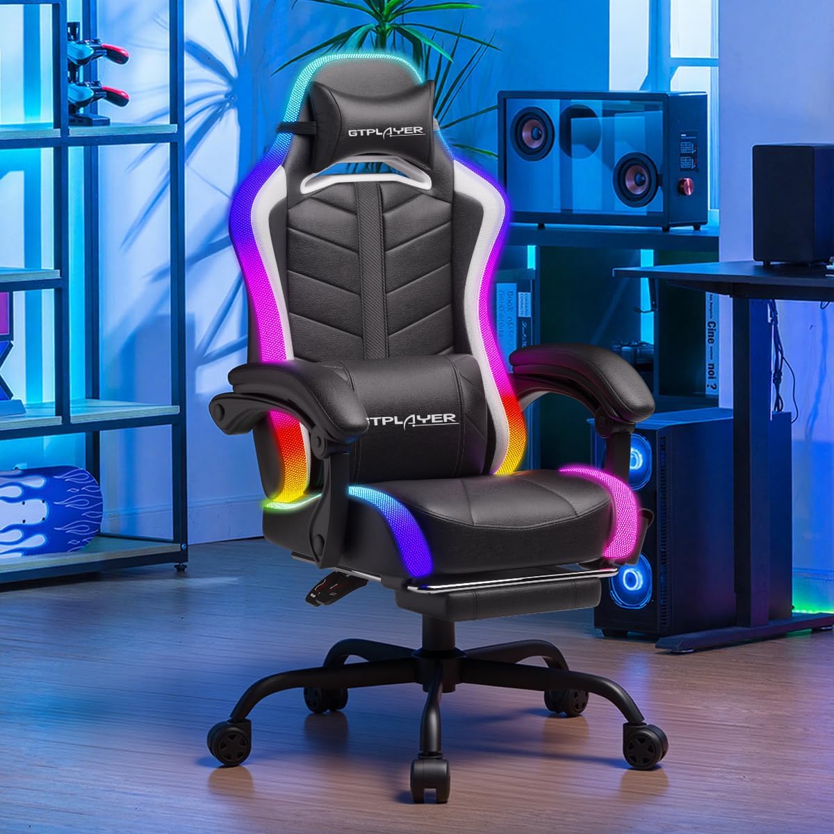 RGB LEDライト付きゲーミングチェア、フットレスト付き大 - Rgb Gaming Chair のレビューと価格
