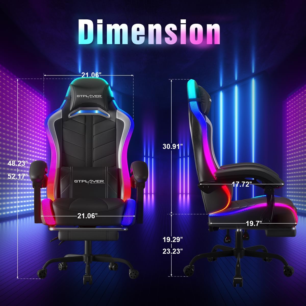 RGB LEDライト付きゲーミングチェア、フットレスト付き大 - Rgb Gaming Chair のレビューと価格