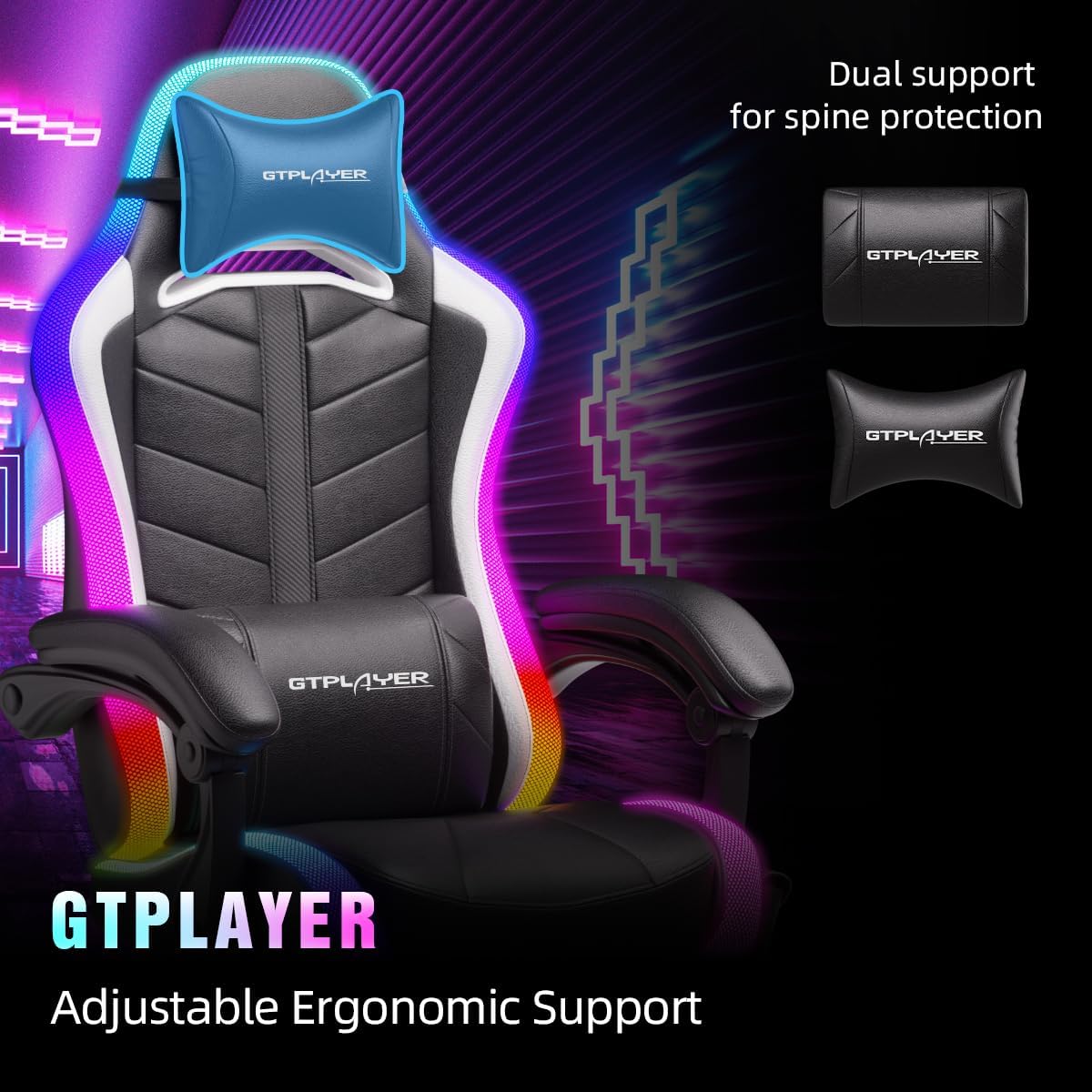 RGB LEDライト付きゲーミングチェア、フットレスト付き大 - Rgb Gaming Chair のレビューと価格