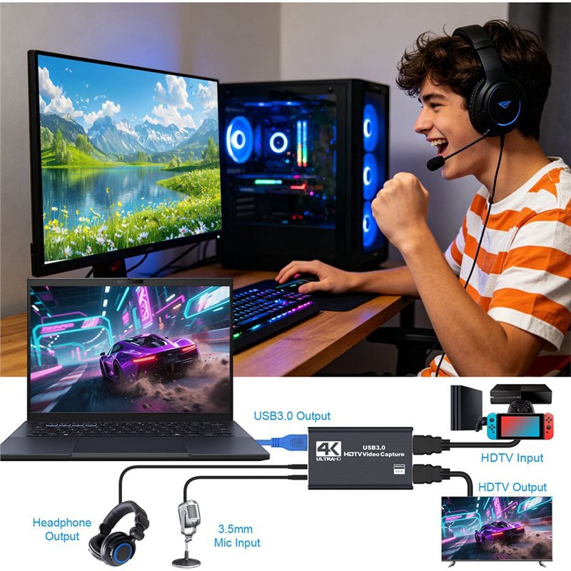 AT82-PC用ゲーム録画4K USB 3.0ビデオキャプチ - Capture Card 4K Hdmi のレビューと価格